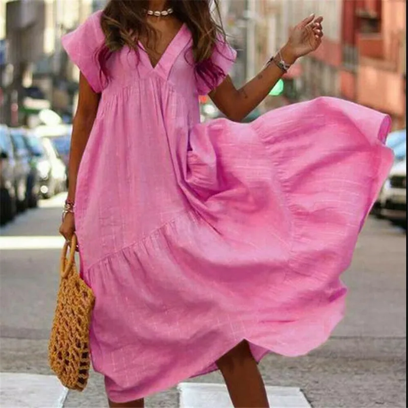 Женское платье туника Boho длинное Повседневное из хлопка с длинным рукавом