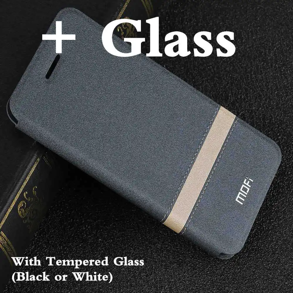 Grey with Glass Чехол-книжка MOFi для Oneplus 6 T, чехол для 1+ 6 t, чехол из искусственной кожи TPU для One Plus 6 t, силиконовый чехол-книжка, чехол-книжка - Цвет: Grey with Glass