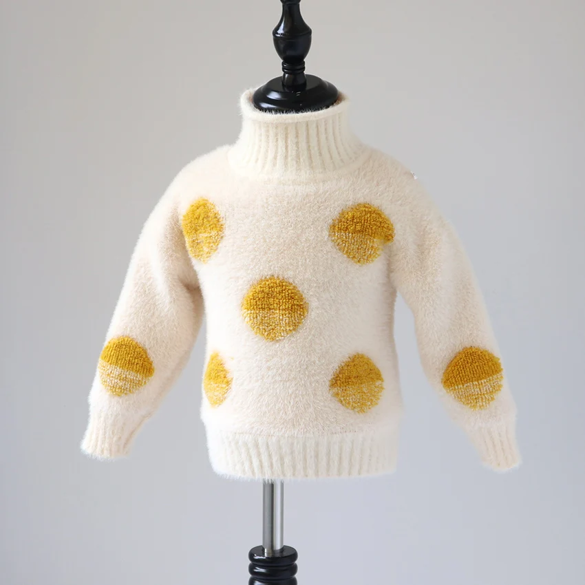 Свитер для девочек Сезон осень-зима Детский свитер в горошек Модный с длинными