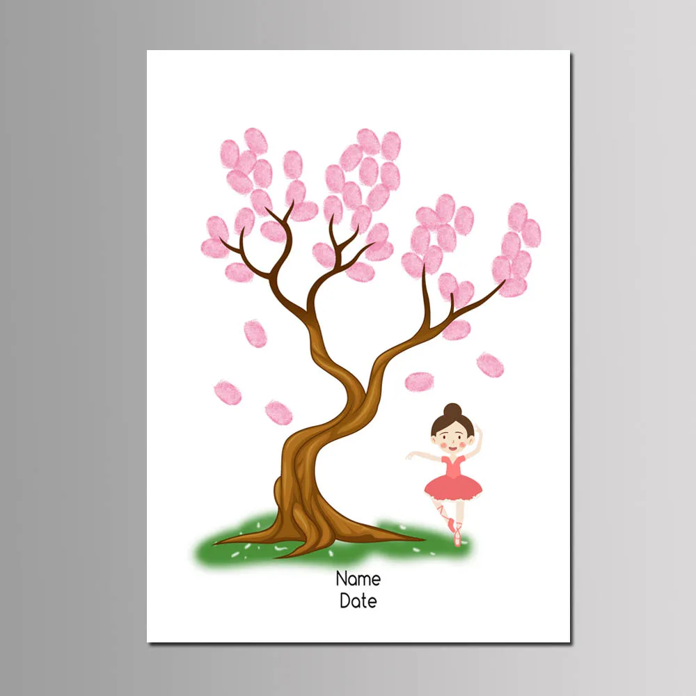 Baby Boy Girl Baptism Party Favor DIY Fingerprint Tree Guest Book Kids Birthday Gift Event Decor Customized Canvas Painting