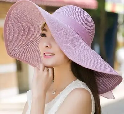 purple Bingyuanhaoxuan Солнцезащитная шляпа леди лето широкий наряду лук козырек Защита от солнца пляжная соломенная шляпа Mujer Кепки конфеты Цветной Шляпы широкополые для женщин для для женщин - Цвет: purple