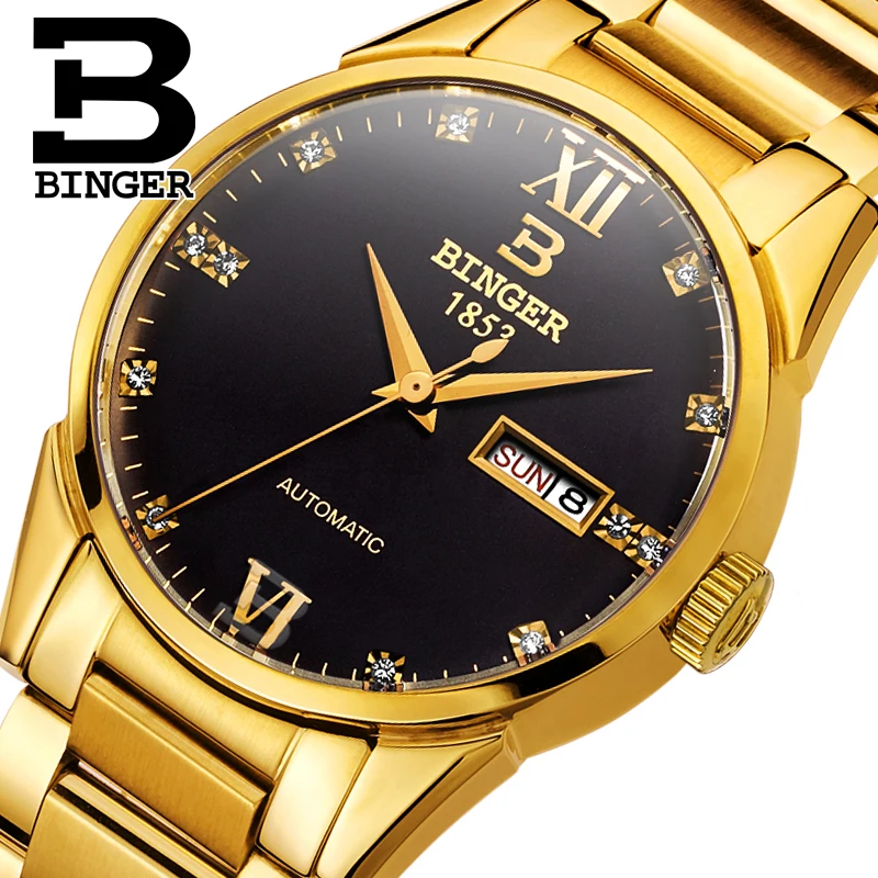 

Switzerland men's watch luxury brand BINGER Automatic Mechanical Wristwatches full steel waterproof Diamond Men's Clock B1128-5