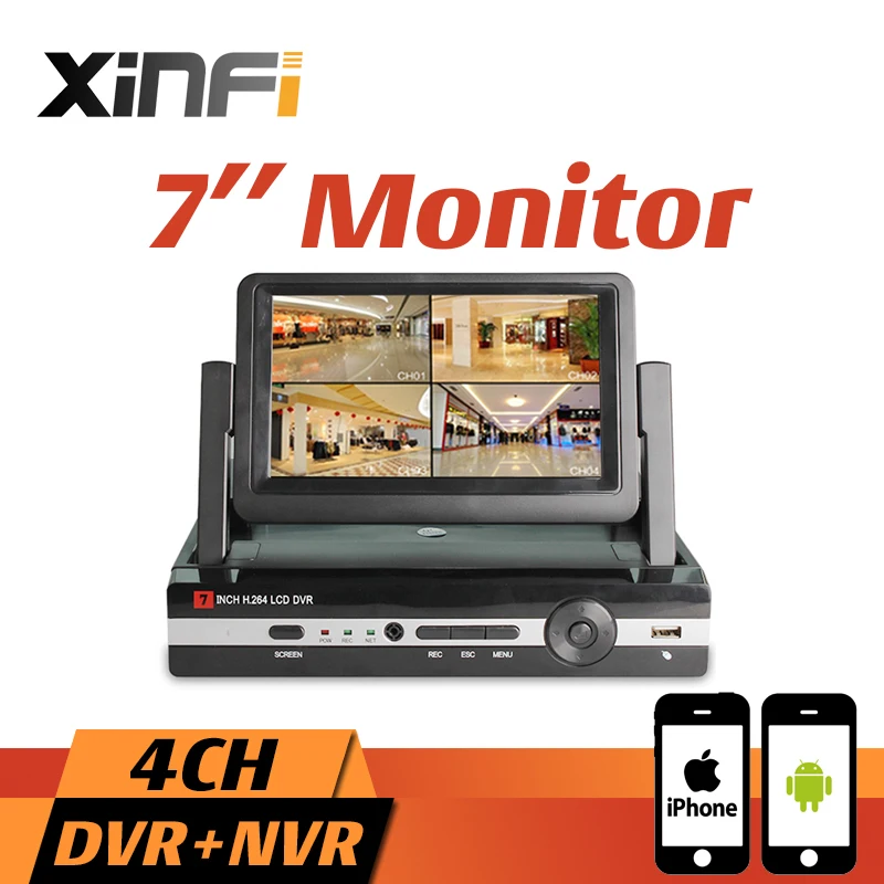 7 &quotЖК-монитор CCTV 4CH HVR 1080P рекордер HDMI выход аналоговая AHD камера 8-канальная IP NVR