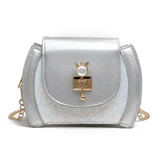 silver color REPRCLA милые женские сумки через плечо маленькие сумки через плечо для женщин модная сумка на цепочке женская сумка блестящая из искусственной кожи - Цвет: silver color