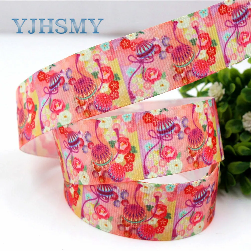 YJHSMY H-17519-713 10 ярдов 25 мм Цветочная лента термопечать grosgrain Свадебные аксессуары DIY