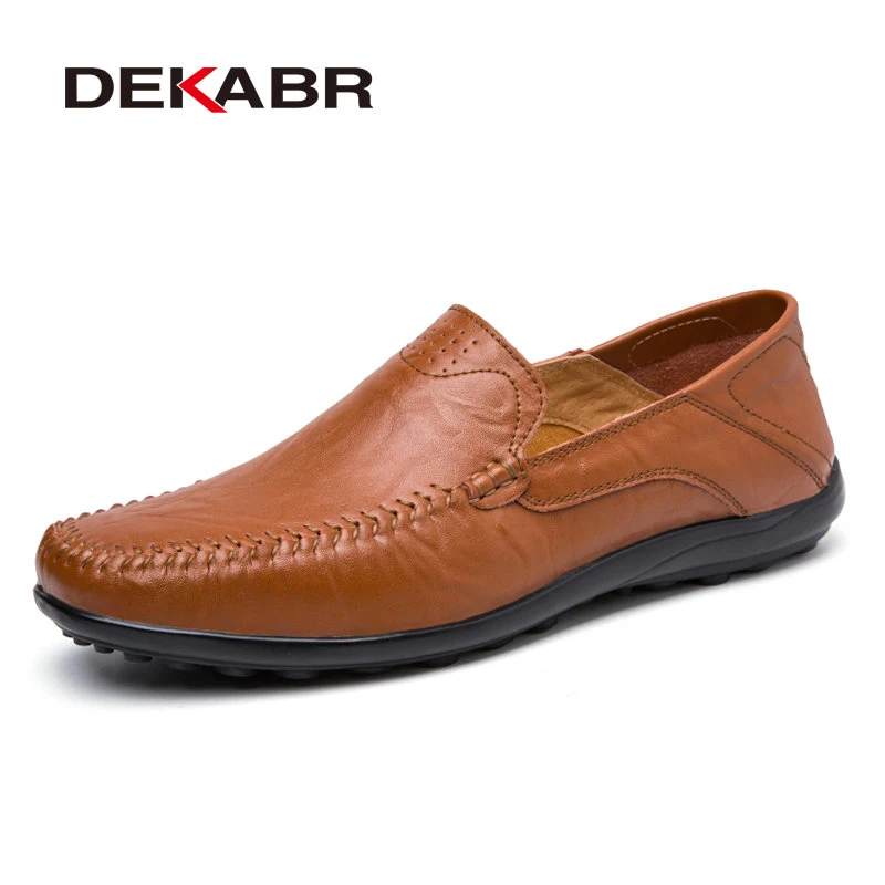 01 Red Brown Мужские мокасины из мягкой кожи DEKABR, черная повседневная обувь ручной работы, туфли из сплит-кожи на плоской подошве, большие размеры 38-47, весна-осень - Цвет: 01 Red Brown