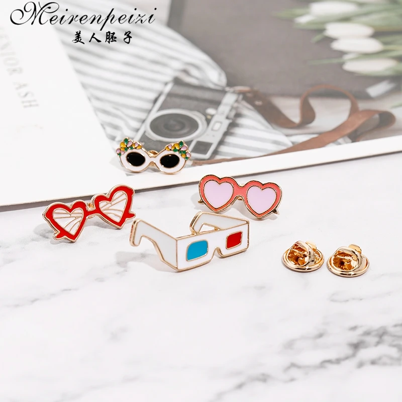 Meirenpeizi 3D очки pin ретро 3D очки красные и синие твердые эмалированные булавки эта пара 3D очков для крутого детский значок