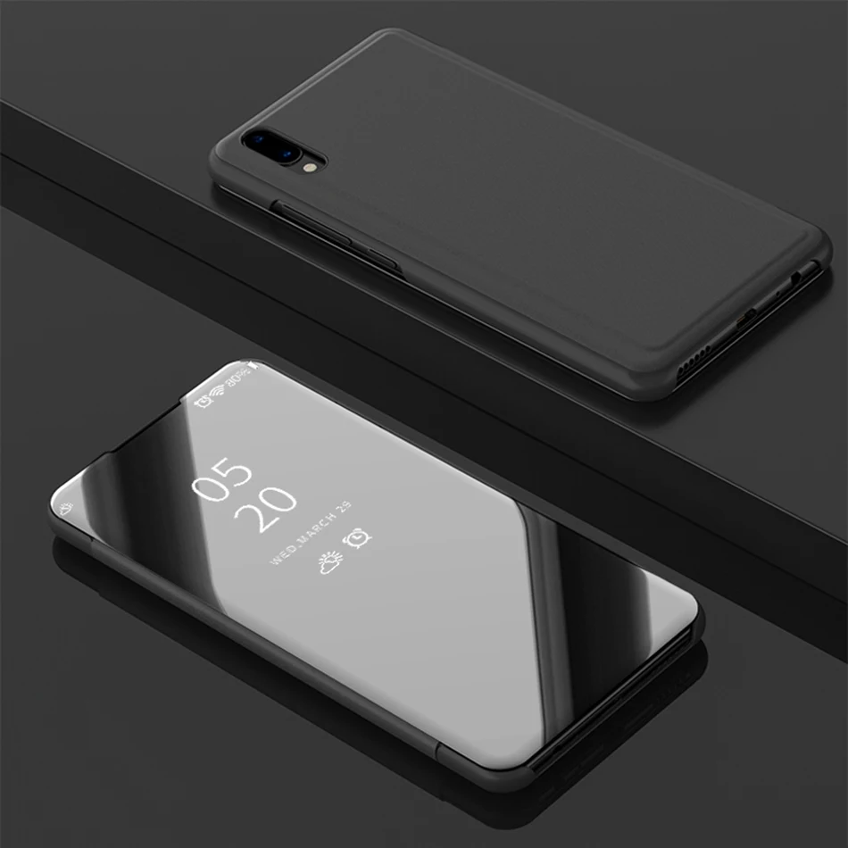 ДЛЯ VIVO V11/V11Pro Y83/Y81 Y71 чехол Роскошный умный зеркальный ЧЕХОЛ ДЛЯ VIVO IQOO V9/Y85 V7 Plus откидной кожаный чехол с подставкой - Цвет: Black