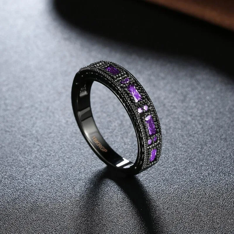 YVLAH 2017 Женский Фиолетовый Круглый Кольцо Мода Пистолет Черный Циркон Кольца Для
