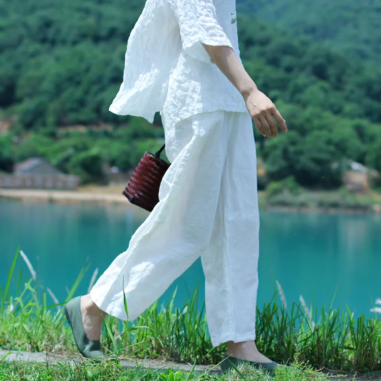 2016 летние женские винтажные свободные короткие прямые брюки Капри на шнуровке