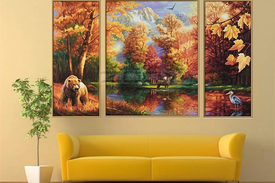 

Diamond Embroidery 5D DIY Diamond Painting Scenic Forest Bear 3PCS Diamond Painting Cross Stitch Rhinestone Mosaic BJ1519