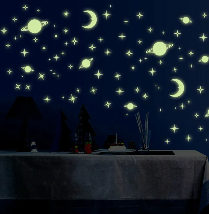 Люоресцентные наклейки Вселенная планета звезда светятся в темноте целлюлозное