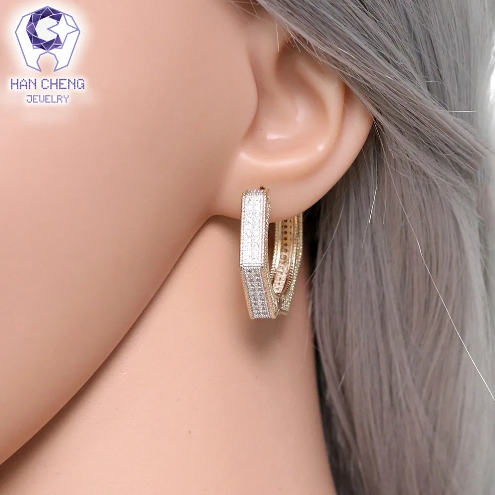 Женские серьги-кольца HanCheng круглые серьги с золотым покрытием Круглый фианит из