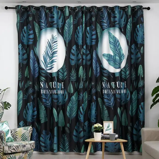 

INS Tropical Printed Blackout Curtains for Living Room Green Leaves Palm Tree Tulle Veil Liner Cortinas Bedroom Window Treatment