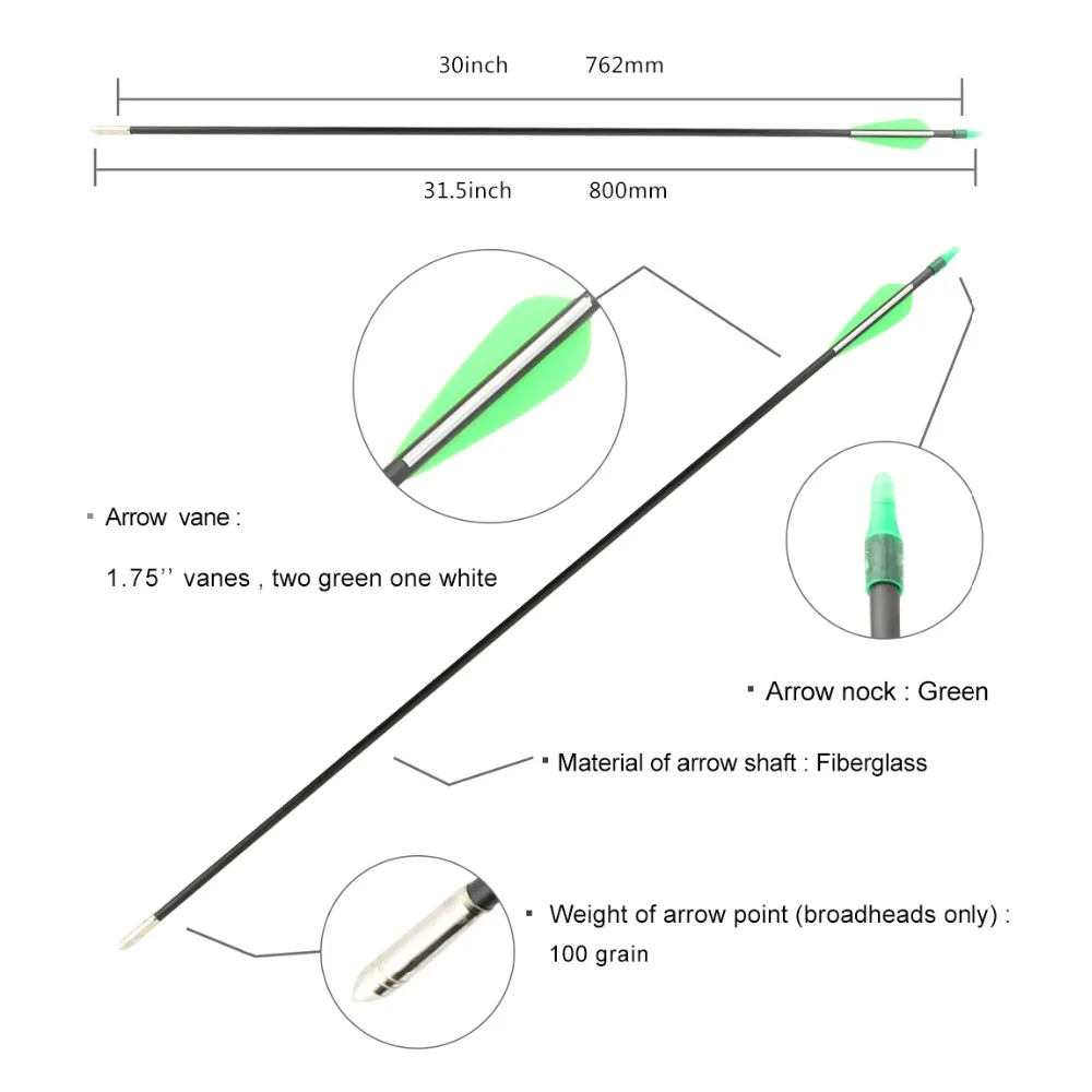 PANDARUS Spine700 стекловолокна 6/12/24 шт. 30 &quotстрелка черный И Стекловолоконный зеленый