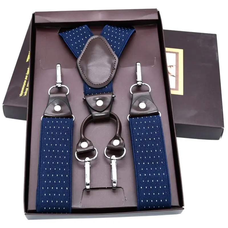 Blue white dot Повседневные подтяжки, 3,5 см* 120 см, Spanex, Эластичные подтяжки, мужские ремни с пряжкой, y-образная спина, брюки, ремни, подарки на день отца, MBD8501 - Цвет: Blue white dot