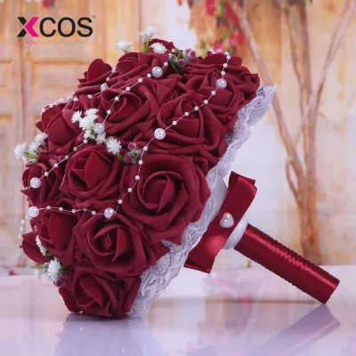 XCOS wedding bouquet Handmade Flowers Decorative Artificial Rose Pearls Bride Bridal Accents Wedding Bouquets | Свадьбы и торжества