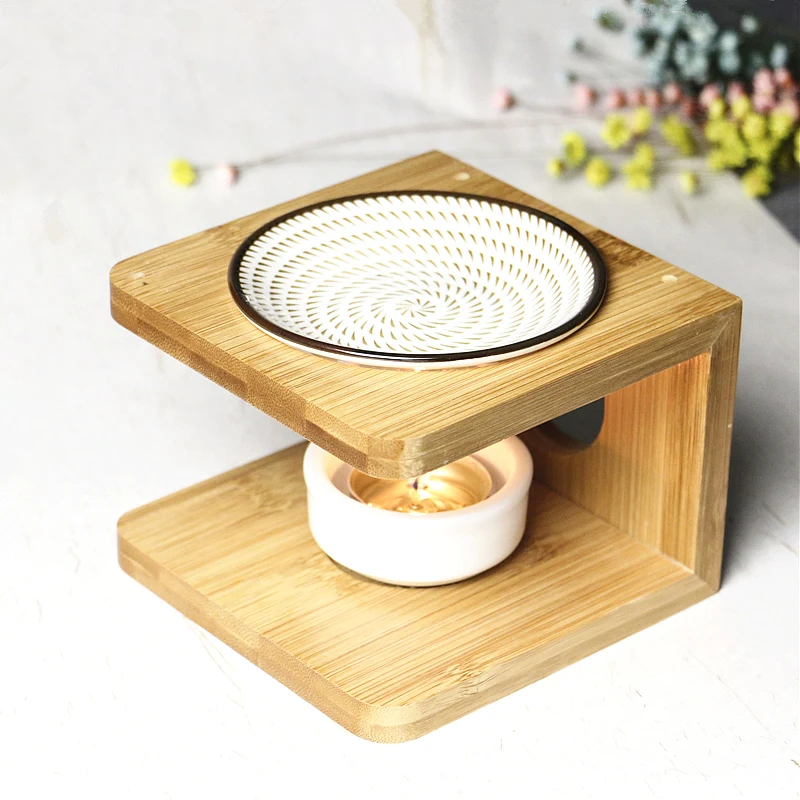 Керамическая курильница в бамбуковой рамке подсвечник ароматические свечи