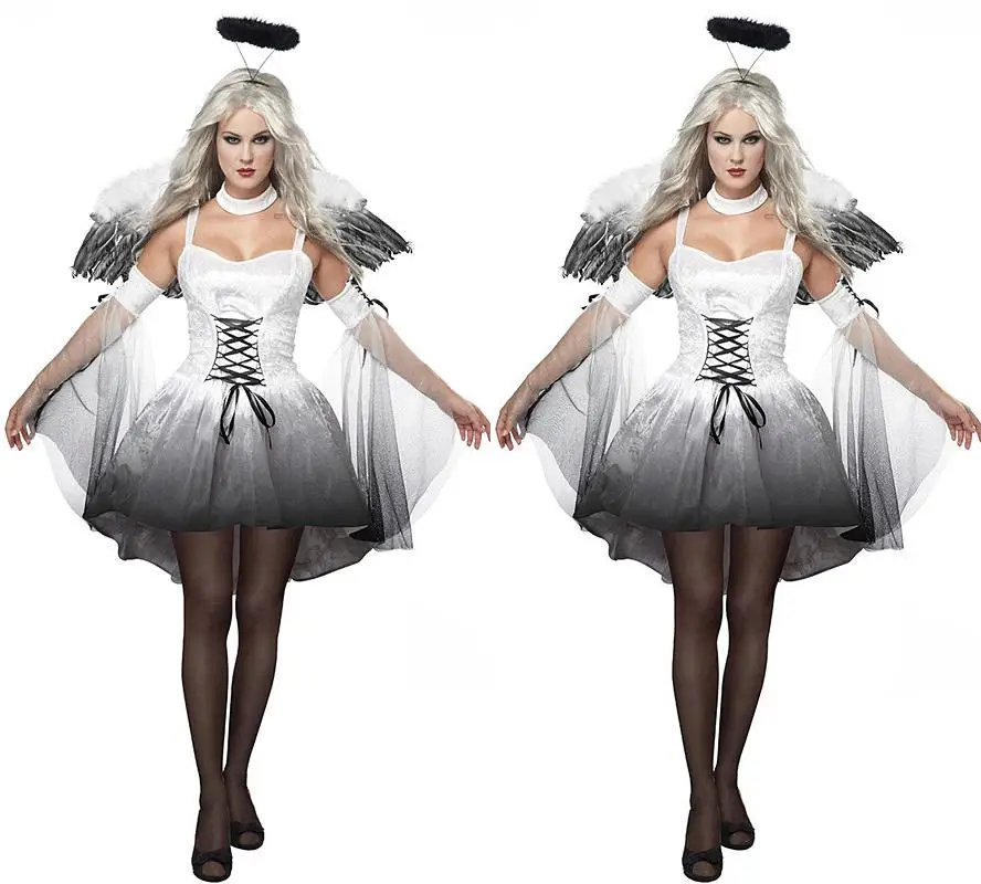 2016 Fantasia Хэллоуин Рождество карнавал Вечеринка косплей костюм Дьявол и ангел