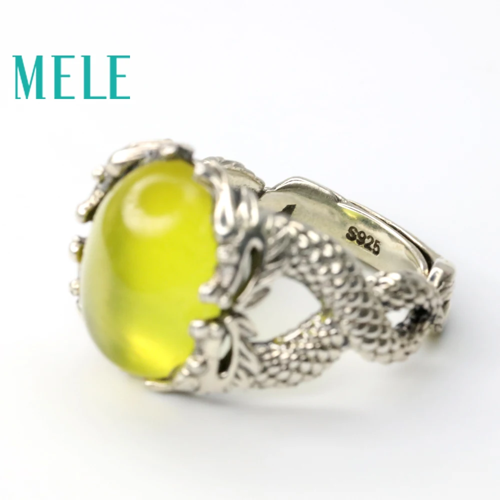 Кольцо женское и мужское из серебра 925 пробы с натуральным Пренит овальным камнем