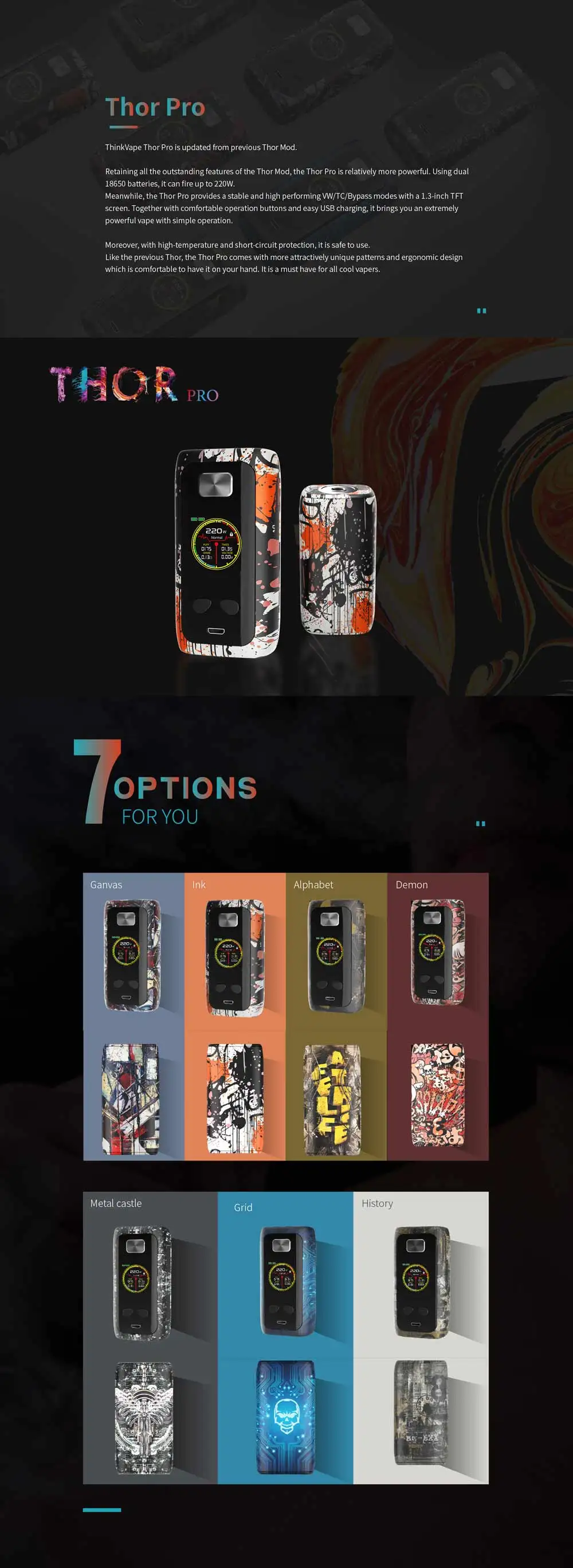 Think Vape Thor pro MOD 220 Вт Двойной 18650 электронная сигарета мод VW/TC/Bypass TFT экран vs Vape Thor box mod