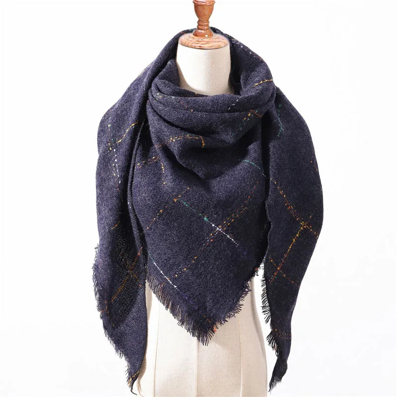 Зимний треугольный однотонный шарф кашемировый клетчатый качественная