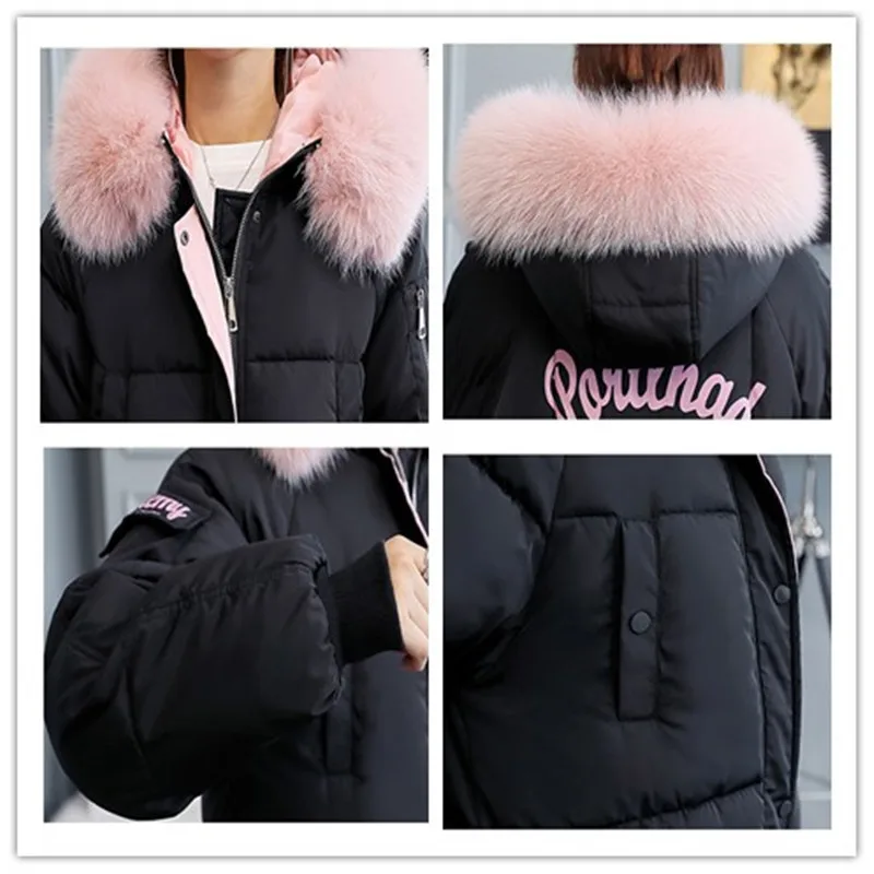 

Women Winter Short Jacket Loose Parkas Coat 2019 Black Fur collar Warm Hooded Slim Thick Coats Fashion Cotton Autumn Outwear Girl