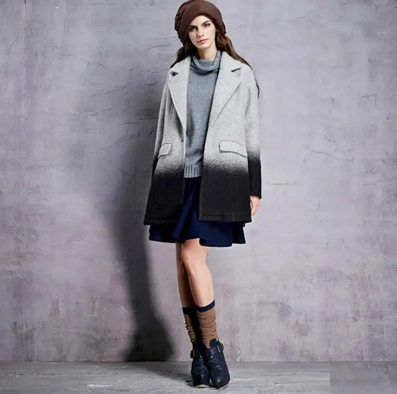 Winter elegant vitage style coats female long sleeve turn-down collar Gradient wool jackets fashion outerwear gx1571 | Женская одежда