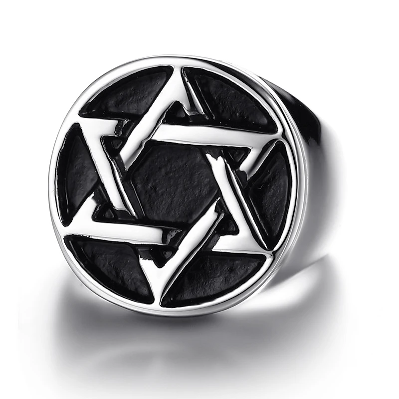 Кольцо мужское из нержавеющей стали с гексаграммой в стиле рок/панк - купить по