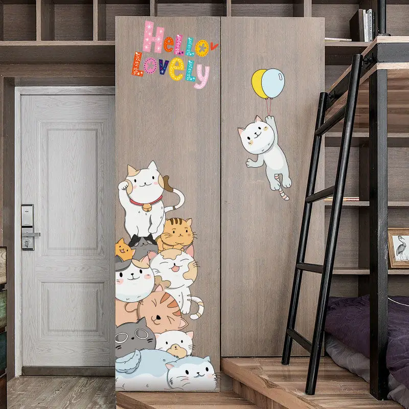 Мультяшные 3D наклейки на стену с котом милые семейные виниловые для двери