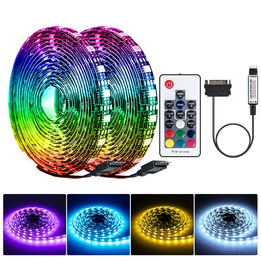 EeeToo RGB Светодиодная лента 5050 водонепроницаемый SATA интерфейс Светодиодная лента светильник 60 светодиодный s/m Диодная лента RF беспроводной контроллер для ПК компьютера