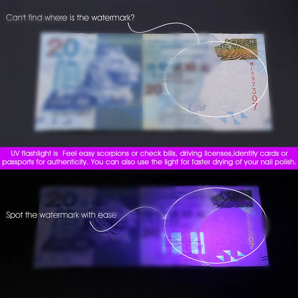 Портативный УФ фонарик радиометры 395nm LED ФЛУОРЕСЦЕНТНОЕ Обнаружение для