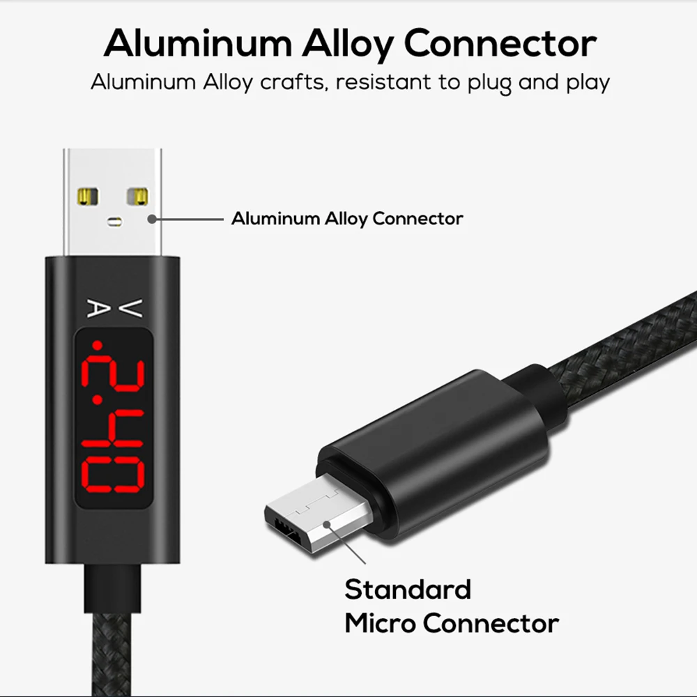Светодиодный кабель USB с цифровым дисплеем type C Micro usb кабель для xiaomi huawei samsung Быстрая зарядка USB C кабель для мобильного телефона