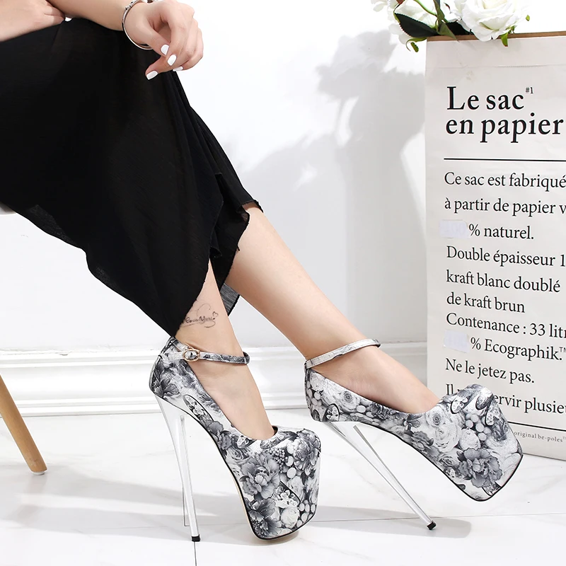 LLXF zapatos/Большие размеры: 34-45, 46, 47, весенние пикантные туфли на тонком высоком каблуке 20 см женские туфли-лодочки на шпильке в этническом стиле ретро с ремешком на щиколотке