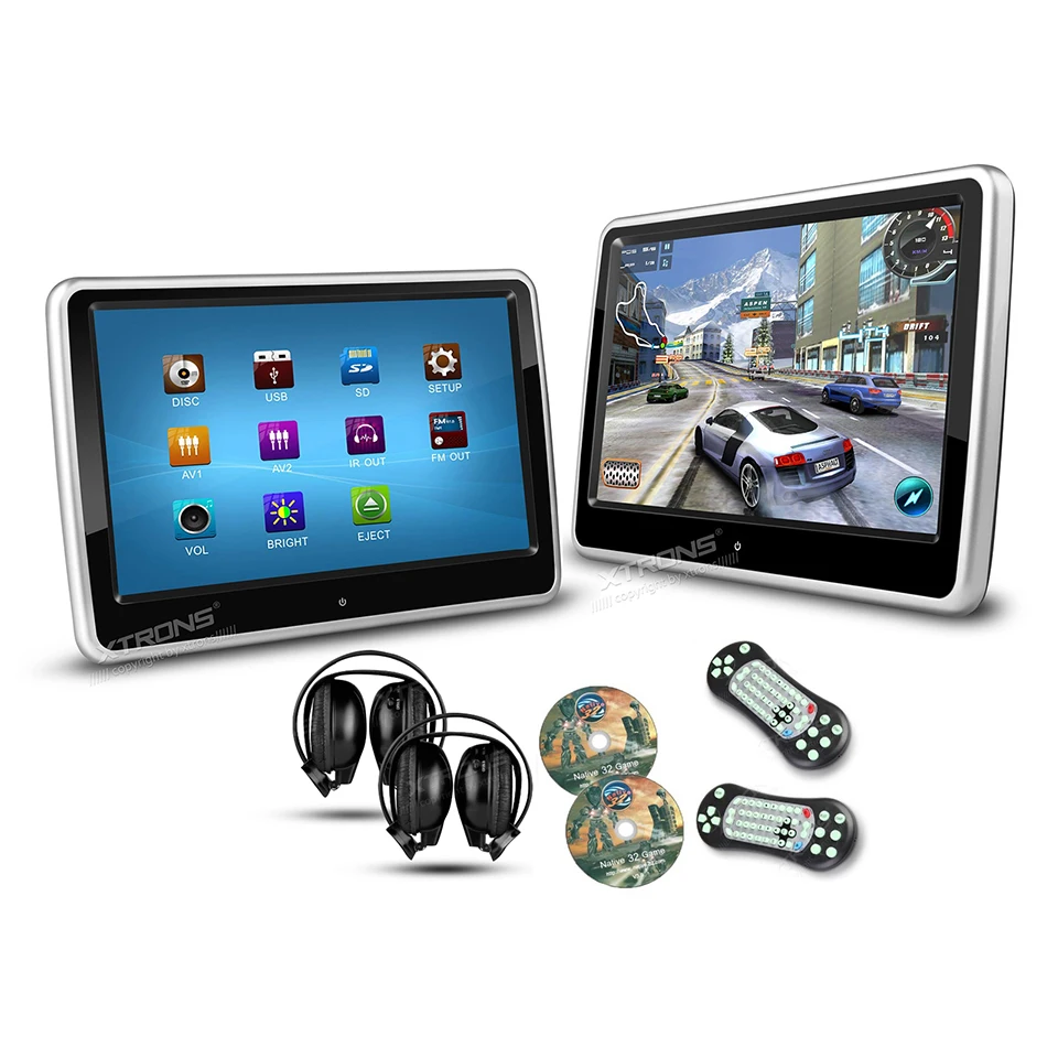 2*10.1 &quotпортативный ПК Монитор Подголовник Автомобиля Dvd-плеер HD 1024*600