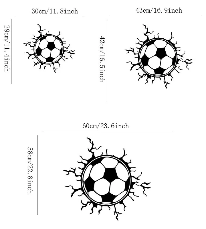 QF19 3D Football Soccer Playground Broken Wall Hole Window View Home Decals Sticker for Boys Room Sports Decor Mural | Дом и сад