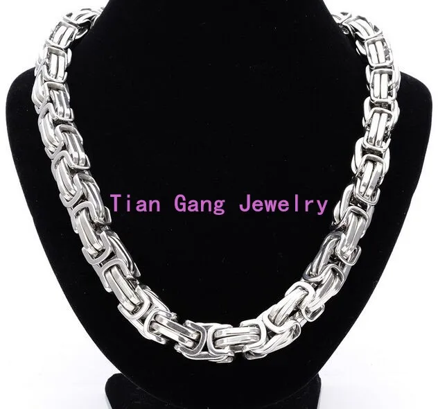 High Quality Heavy 15mm 316L Stainless Steel Silver Color Byzantine Chain Necklace or Bracelet 8-40