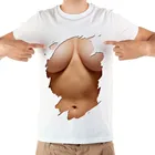 Креативная забавная 3D футболка с большой грудью, новая белая повседневная мужская футболка с коротким рукавом, крутая новинка, Сексуальная футболка без клея с принтом груди
