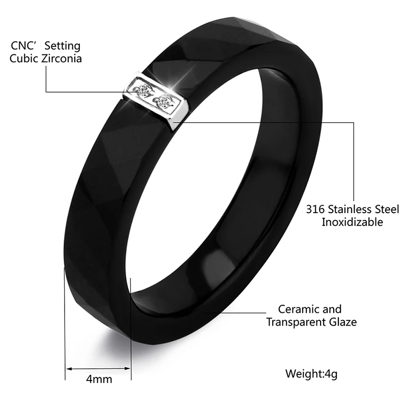 Дизайн 4 мм ширина черно-белые керамические кольца для женщин из нержавеющей стали серебряное сечение кубический циркон керамические свадебные украшения