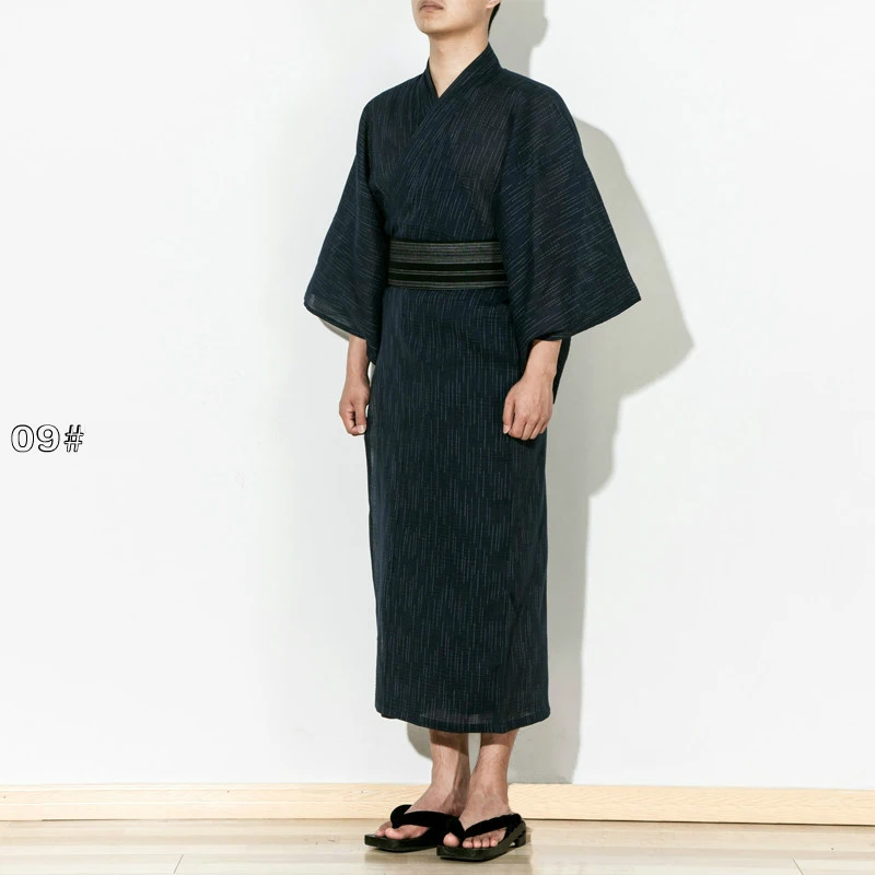 Мужское стильное традиционное японское кимоно, мужской хлопковый Халат Yukata, мужской банный халат, кимоно с поясом, Униформа, сценическая одежда