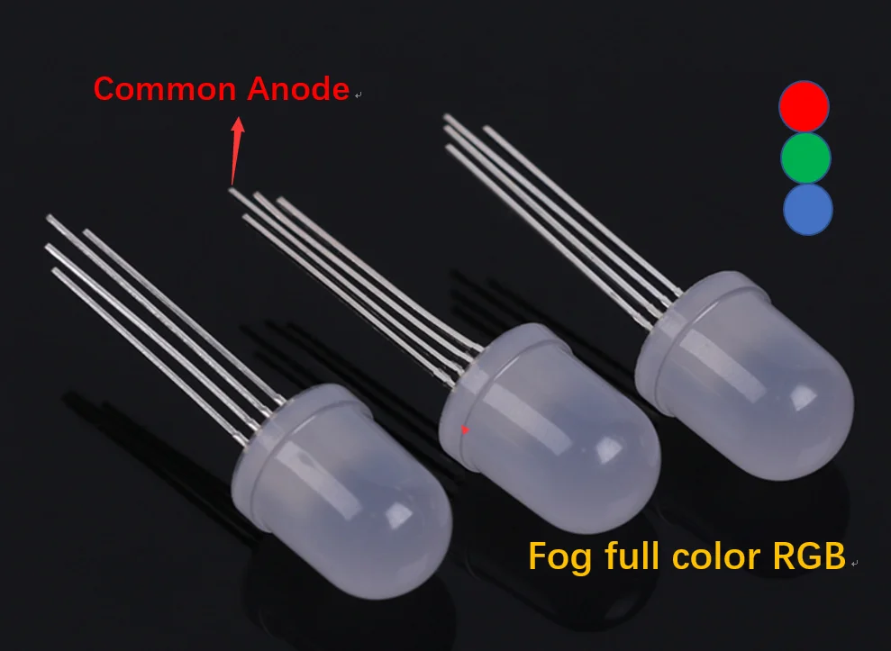 

50pcs 10mm RGB LED Diffused Lights Common Anode Tricolor Red Green Blue 10 mm Diffused Round LED Light-Emitting Diode Lamp bead