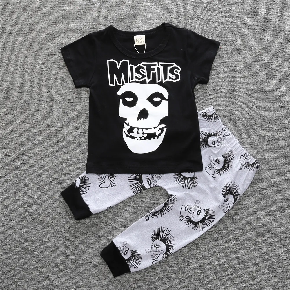 Halloween Misfits Baby Boy Clothes Sets Skeleton Infant T-Shirt Trouser Suits Skull Cotton Children Clothing Outfit 70 80 90 100 | Детская