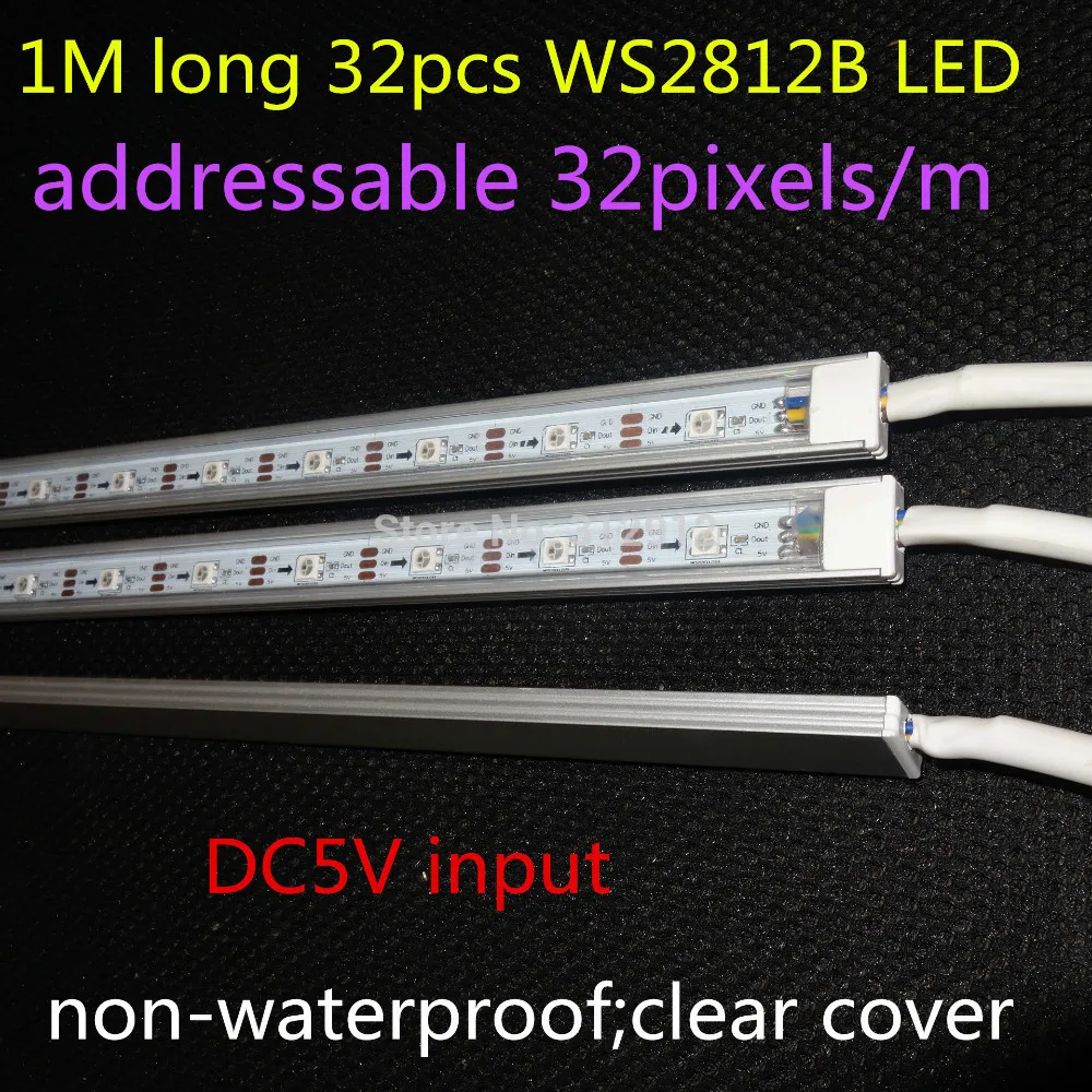 1 м длина 32 пикселей адресуемый WS2812B led жесткий бар U Тип alu профиль DC5V вход не