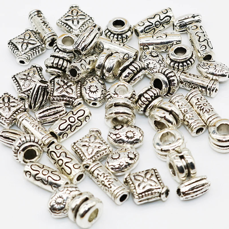 Бусины разделители серебристого цвета для браслетов 6 10 мм 50 шт.|silver spacer beads|loose