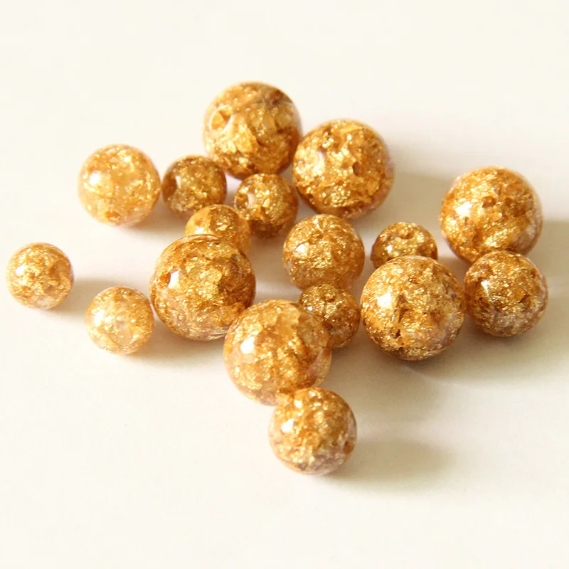 

6mm 8mm 10mm Imitation Golden Pearl Bead Gold Sand Starry Beads Perforated Spacer Beading Diy Bracelet Necklace Charms 20pcs/lot