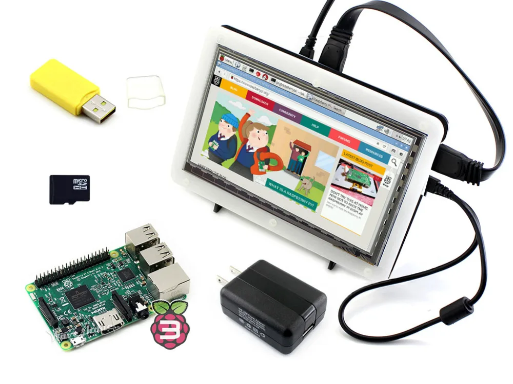 Raspberry Pi 3 Модель B посылка F с 7-дюймовый HDMI 1024*600 ips ЖК-дисплей биколор случае 16 ГБ SD