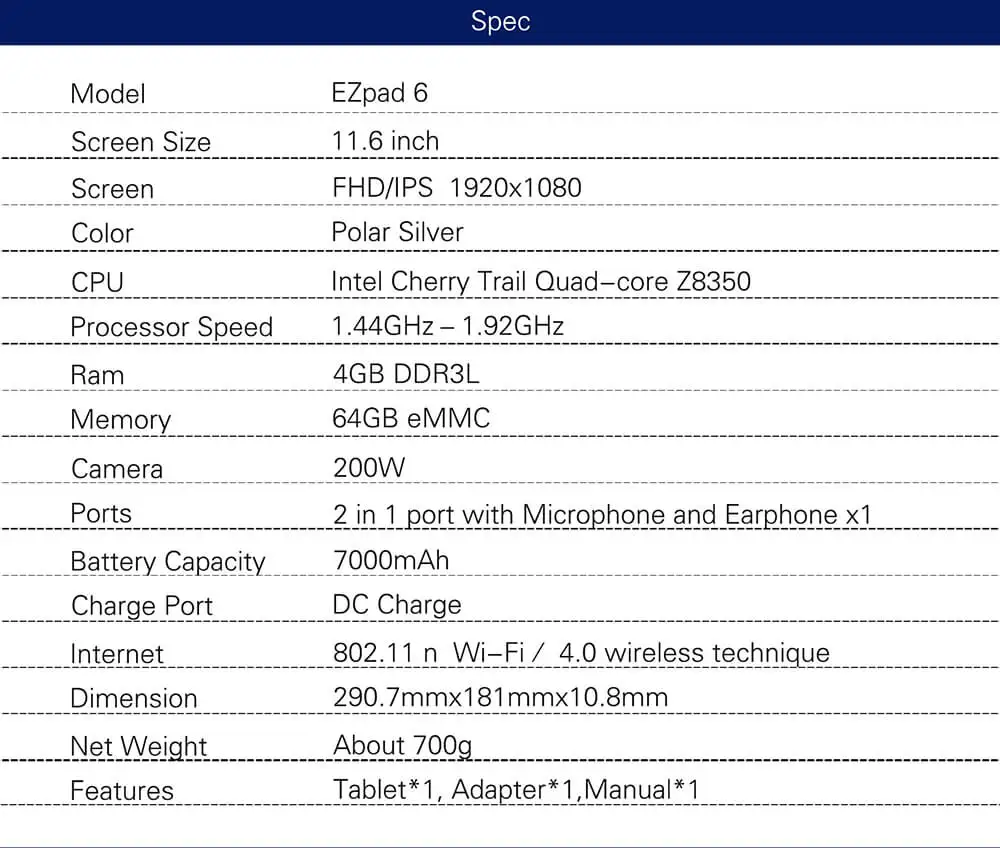 Планшет Jumper EZpad 6 11 дюйма Windows 10 4 ГБ/64 ГБ Intel Atom X5 Z8350 четырехъядерный 1 92 ГГц Wi-Fi HDMI