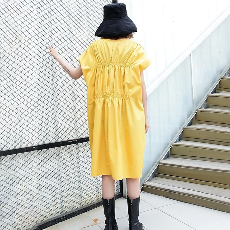 Женское ДРАПИРОВАННОЕ ПЛАТЬЕ С Кулиской CHICEVER летнее свободное желтое платье с