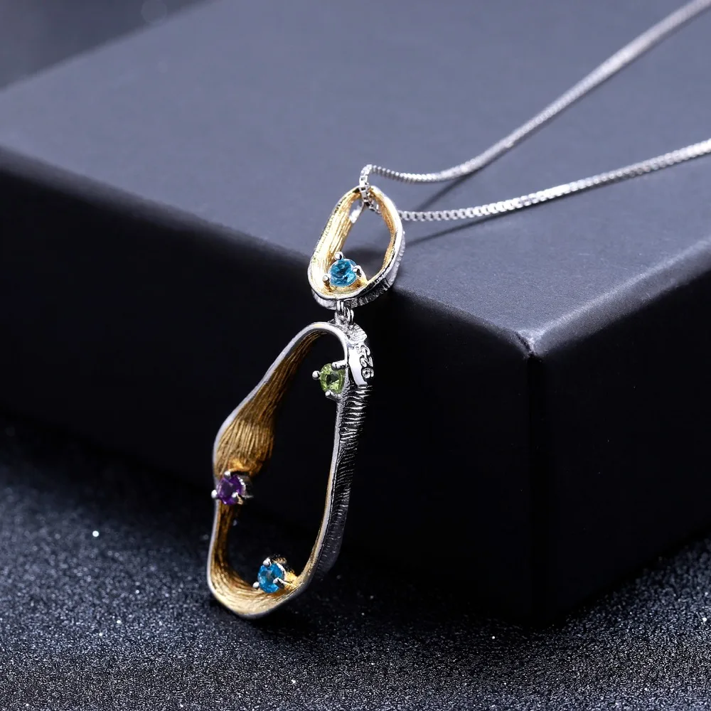 GEM'S BALLET 925 Sterling Silver Handmade Twist Pendant Necklace for Women Natural Topaz Peridot Amethyst Fine Jewelry | Украшения и