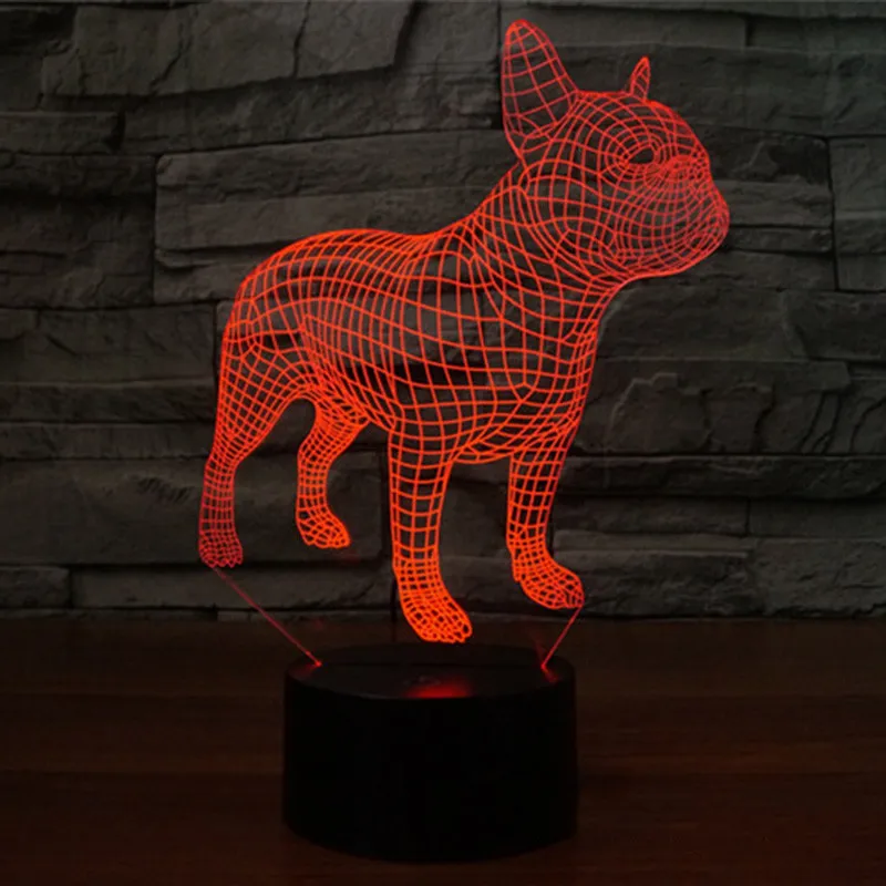 3D светодиодный ночсветильник Забавная фигурка французского бульдога 7 цветов